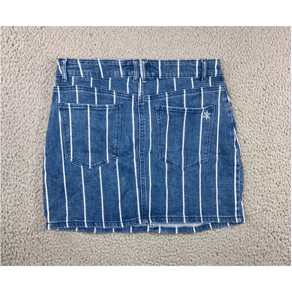 Altar'd State Denim Mini Skirt Women M Blue White Vertical Stripe Boho‎ Coastal - Image 2