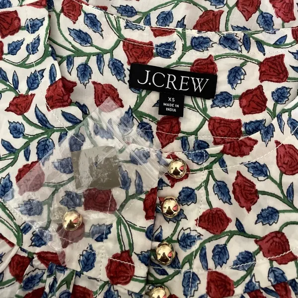 NWT!! J. CREW Shirred Popover Top Blouse Rosewood Floral‎ Preppy Buttons X-Small - Image 10