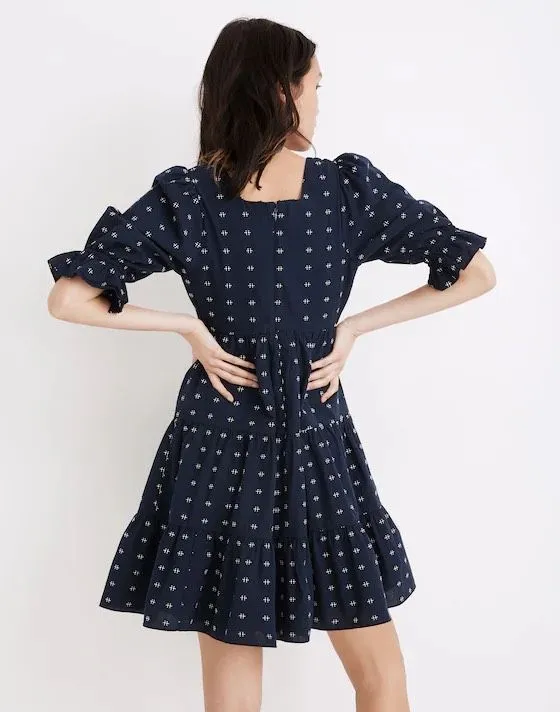 Madewell Square-Neck Puff-Sleeve Tiered Mini Babydoll Dress Size 10 100% Cotton - Image 12