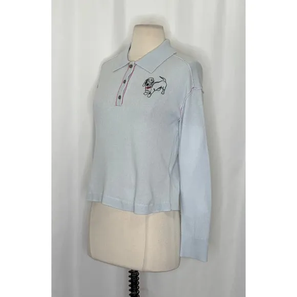 Anthropologie PILCRO The Jensen‎ Cashmere Crop Polo Sweater Soft Sea Dog X-Small - Image 5