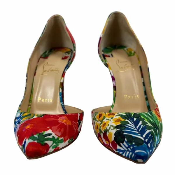Christian Louboutin Iriza 100 Crepe Satin Floral d'Orsay Pump Size 37.5 - Image 6