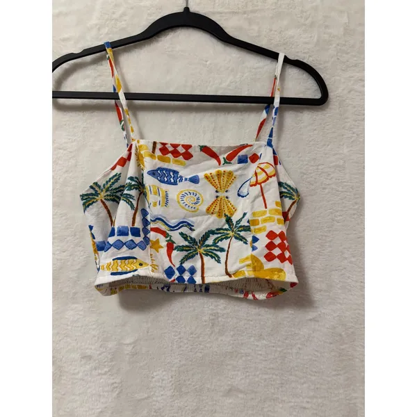 Midnight Sky Tropical Beach Print 2 Piece Set Skirt and Crop Top Small White - Image 10