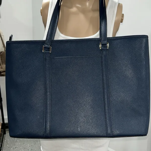 Michael Kors Navy Blue Leather Double Handle, Zipper Closure Shoulder Bag - Image 7