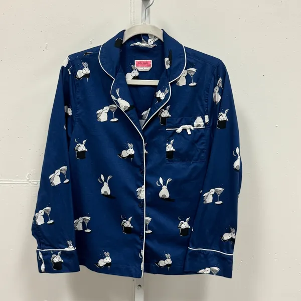 Kate Spade Magic Rabbit Martini Cotton Pajama Set 2 Piece Small Navy Blue Lounge - Image 2