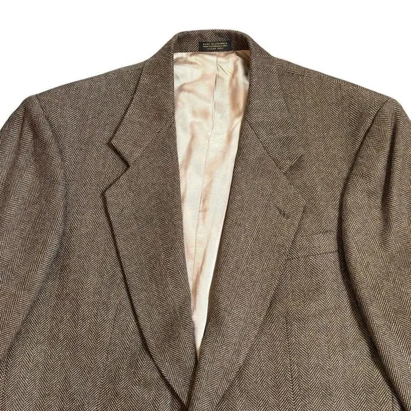 Oscar de la Renta men's blazer 40L 100%‎ Wool herringbone brown 2 button Jacket - Image 3