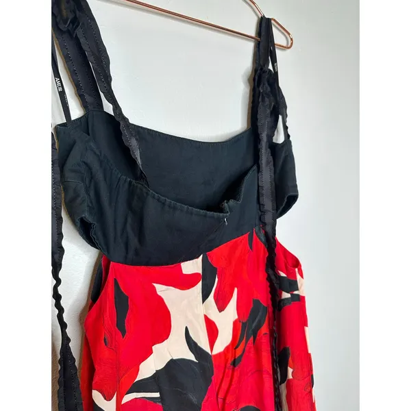 AMUR Black Red Slena Tie Back Floral Print Side Cut-Outs Square Neck Dress sz 8 - Image 12