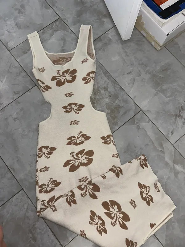 Floral Open Back Dress Tan - Image 2