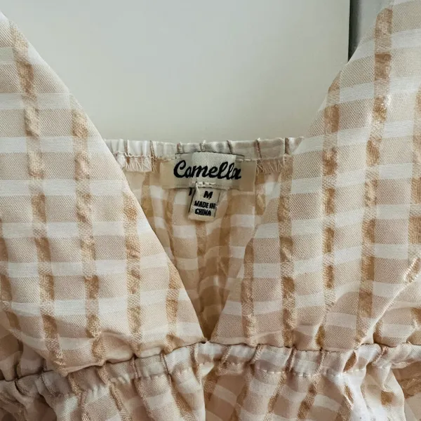 Peach Checkered Babydoll Crop Top Size M - Image 2