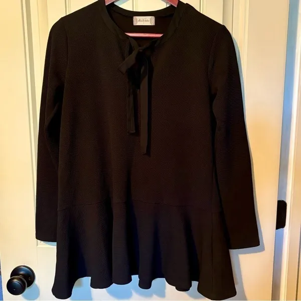 Altar'd State Black Long Sleeve Ruffle Hem Mini Dress - Image 2