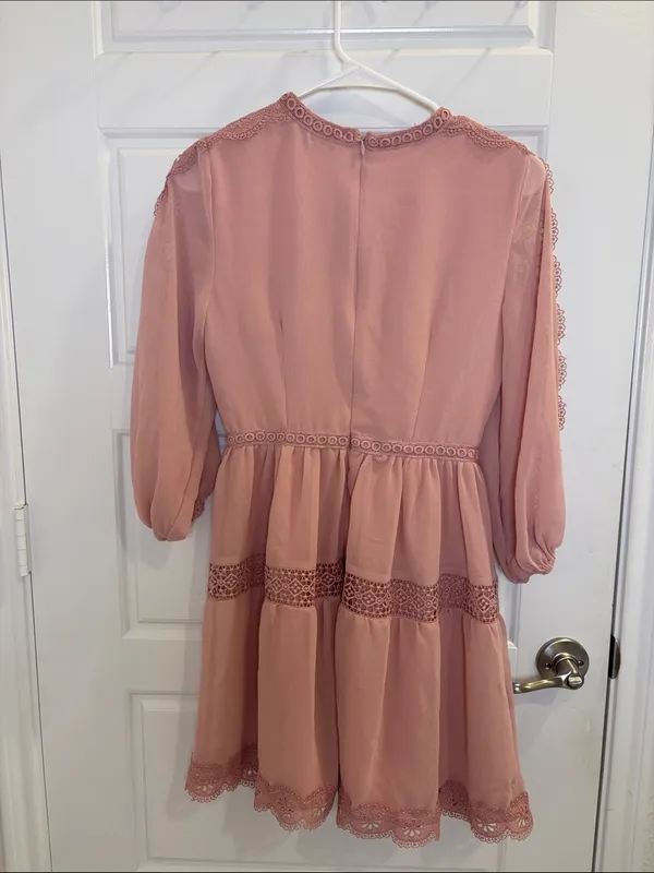 ASOS Design Embroidered Floral Mini Dress Pink Sheer Lace Detail Boho US 2 - Image 3