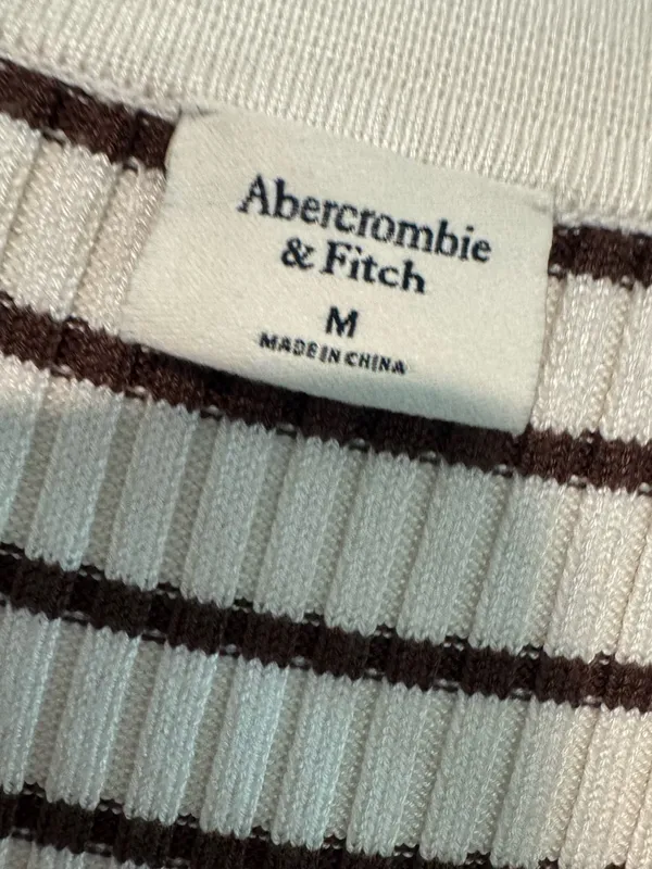 Abercrombie & Fitch Half-Zip Polo Mini Sweater Dress Brown White Striped Size Me - Image 4
