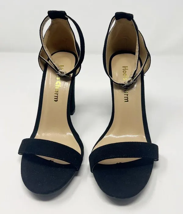 Heels Charm Faux Suede Black Heel Sandals Size 6.5 - Image 3