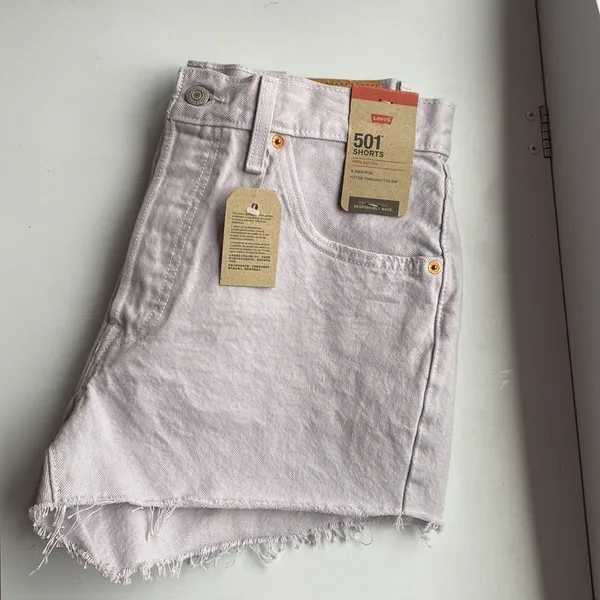 Levi’s 501 Shorts‎ High Rise Cutoffs Denim 100% Cotton Washed Lilac Size 32 - Image 5