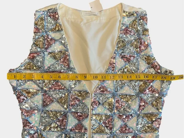12th Tribe NWT Sequin Open Front Vest Top Large Pastel Geometric Festival Boho - Image 11