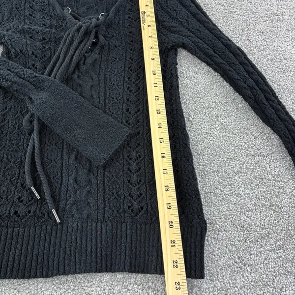 Free People Black Lace Up Crochet Knit Sweater Tunic Size‎ XS Casual Goth Moto - Image 6