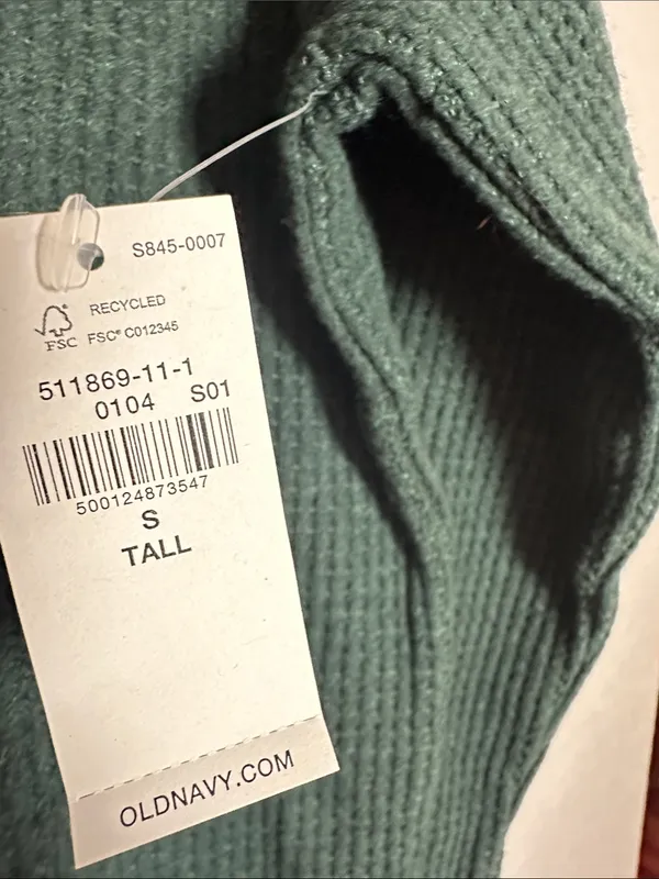 NEW Old Navy Forest Green Waffle Henley Tall Fall Winter Cozy Hayride Western - Image 3