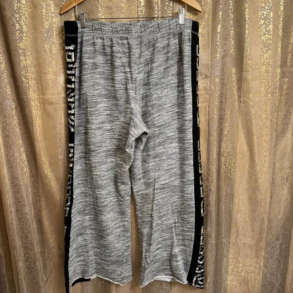 PINK Victoria's Secret Sequin Bling Logo Boyfriend Pant Sweatpants Gray Black La - Image 3