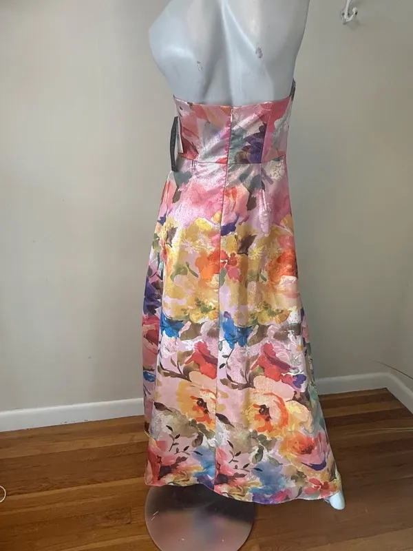 Aidan Mattox Adrianna Pappel Metallic Floral Jacquard Gown Pockets NWT US 6 Flaw - Image 9