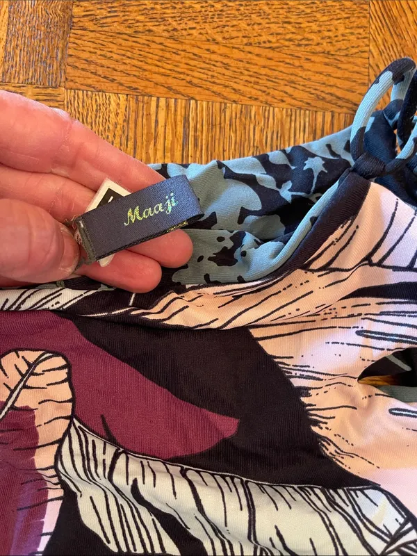 Maaji Black Reversible Bikini Bottoms with Teal & Mauve Floral Print Medium - Image 3