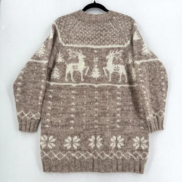 Venezia Jeans Sweater Women 14/16 Brown Reindeer Fair Isle Nordic Oversized - Image 2