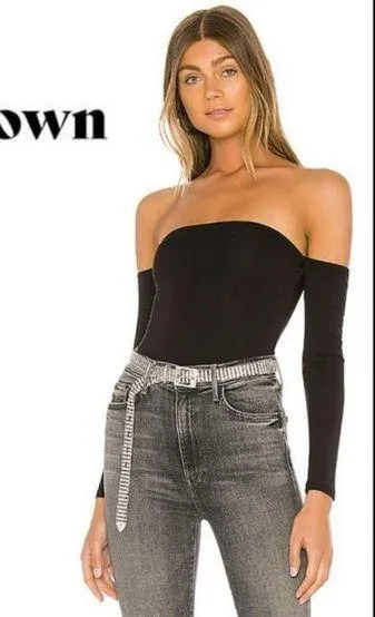 Superdown Revolve Ayesha Off Shoulder Bodysuit Top Black Sexy Shirt Onesie Shirt - Image 2