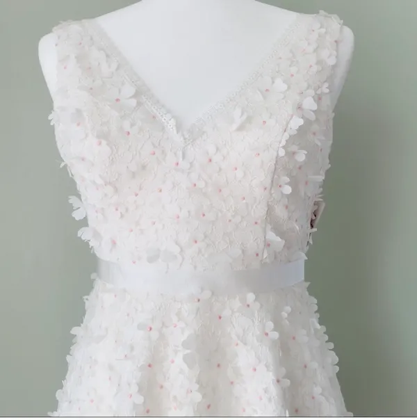 David's Bridal 3D Floral V Neck Dress - Image 4