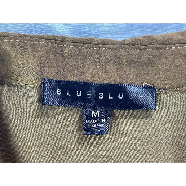 Blue Blush Womens Medium Olive Brown Satin Button Down Shirt Oversized Pocket To - Image 10