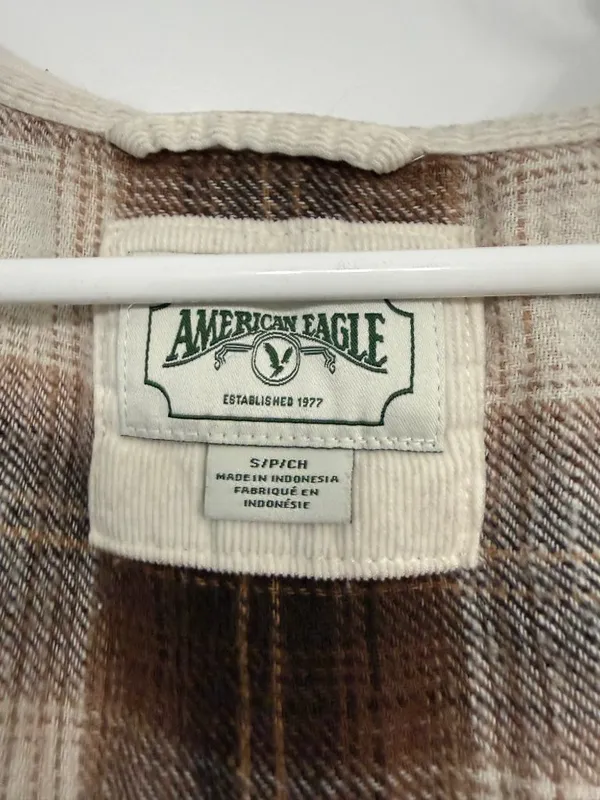 American Eagle Brown Plaid Hooded Flannel Shacket Women’s Small - Image 4