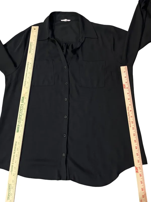 Maurices Women's XXL Black Button Front Blouse Roll Tab Sleeve Semi Sheer Used - Image 8