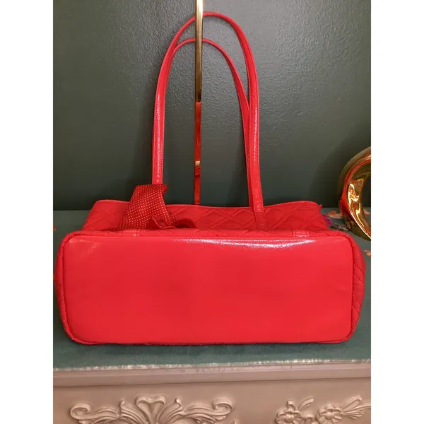 Vera Bradley Bright Red‎ Quilted Tote Bag with Patent Accents and Scarf Detail - Image 7