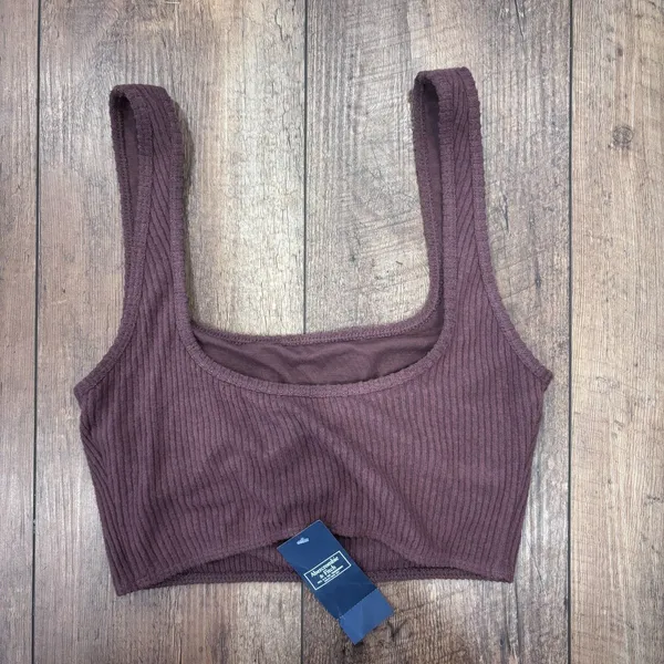 Abercrombie & Fitch Ribbed Crop Tank Top Brown XS Built in Bra Soft Knit NWT - Image 4