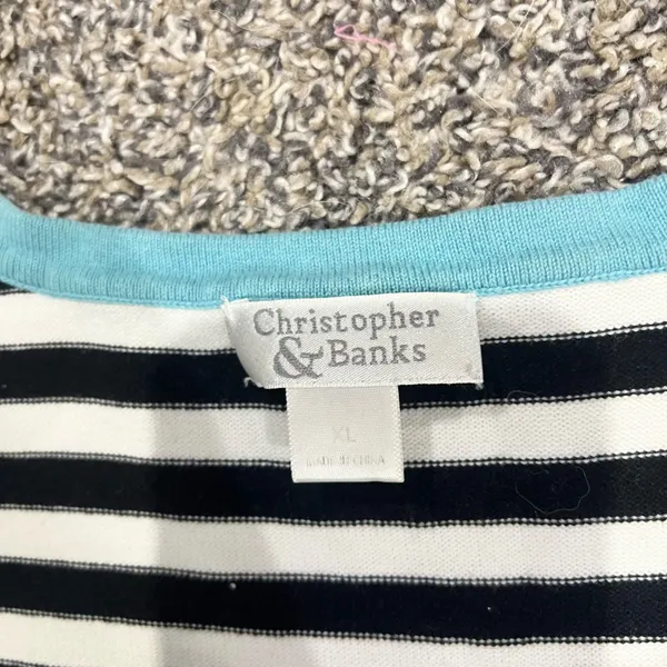 Christopher & Banks Black and White Striped Tank with Blue Trim - Image 4