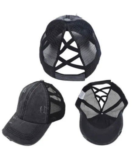 Criss Cross Distressed Hat Black - Image 2