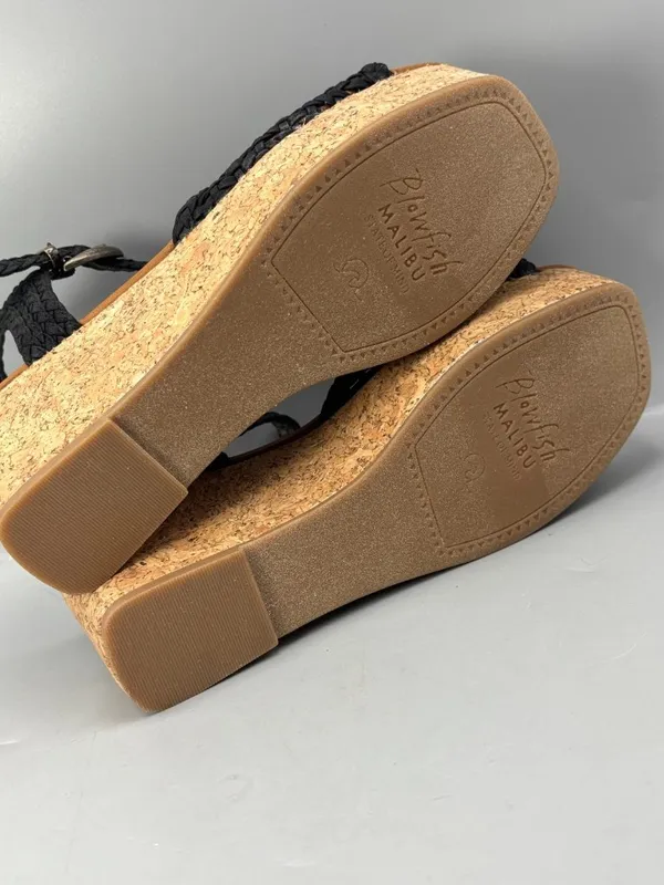 Blowfish Malibu Aric Sandals Women 8M Black Cork Sole Wedge Heel Square Toe - Image 8