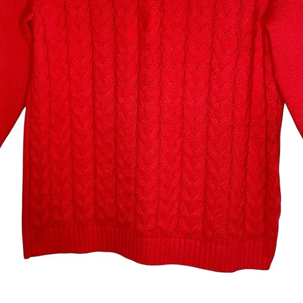 VTG Lands’ End Drifter Cotton Sweater L Red Orange Pink Colorblock Cable Knit - Image 6