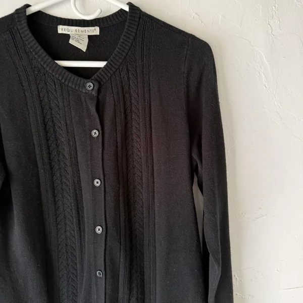 Requirements Sweater Soft Large Black Button Front‎ Cable Knit Cardigan Classic - Image 2