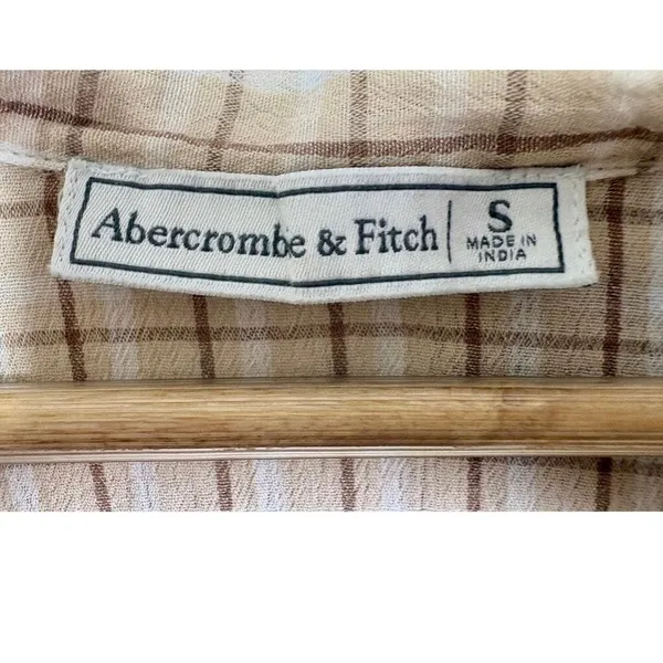 Abercrombie & Fitch Brown White Plaid Short Sleeve Button Front Blouse Size S - Image 4