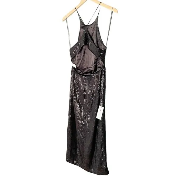 Bardot Easton Dress Size 6 Black Sequin Open Back Thigh Slit Midi Cocktail NWT - Image 11