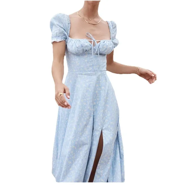 Milkmaid Dress Tallulah‎ Blue White Floral Midi Sz M Cottagecore Peasant Kutumai - Image 2