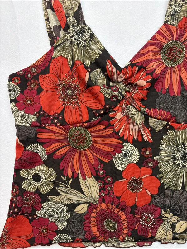 fashion bug size XL retro Floral V-Neck Women's Camisole tank floral y2k - Image 2