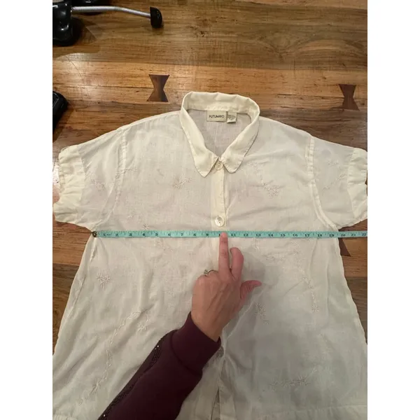 VTG Putumayo Cotton Embroidered Blouse Off White Boho Cottagecore Shirt Med Indi - Image 11