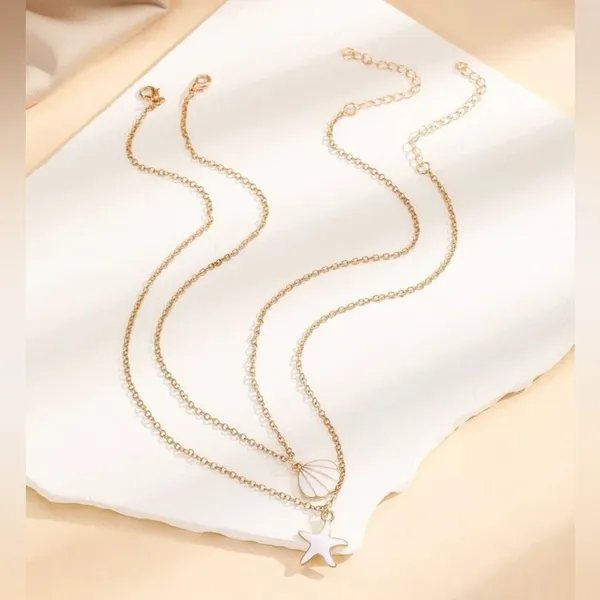 2 piece shell and starfish necklaces White - Image 2