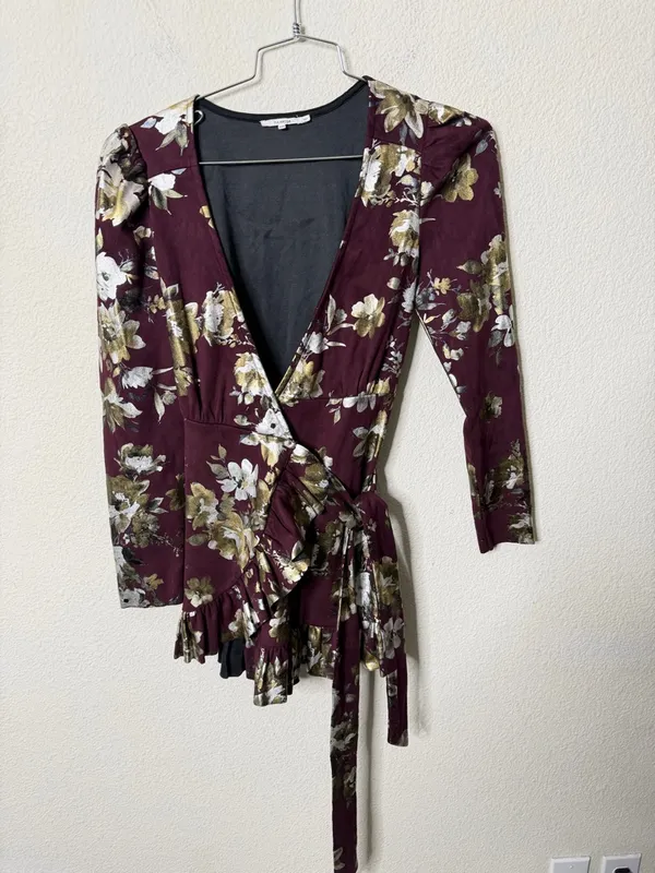 Tularosa Scout Maroon Dress Ling‎ Sleeve Floral Wrap Burgundy Womens Size XXS - Image 2