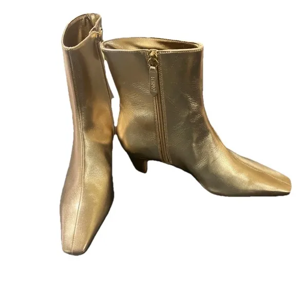 Schutz Boots Sz 5 Dellia Gold/Platina Ankle Bootie Sleek Metallic - Image 6