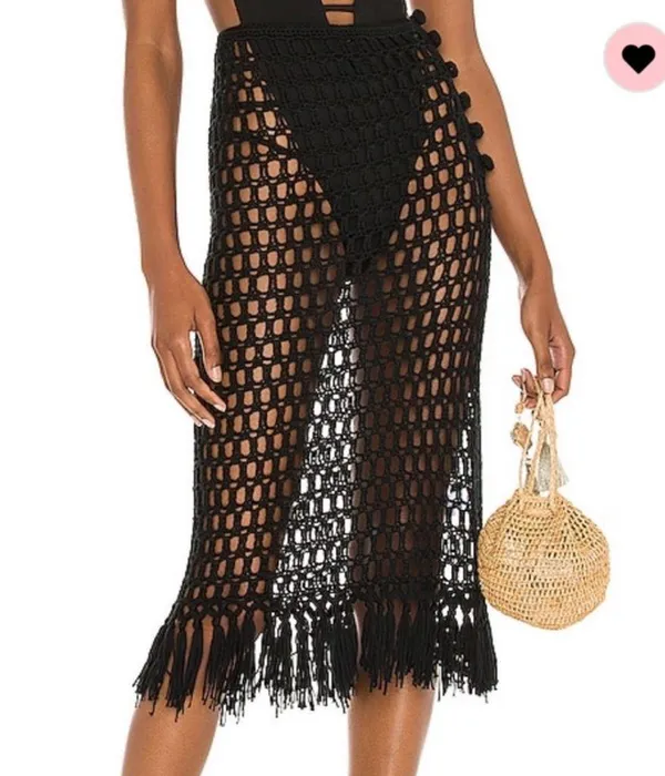 Revolve Superdown Black Crochet Midi Skirt Fringe - Image 2