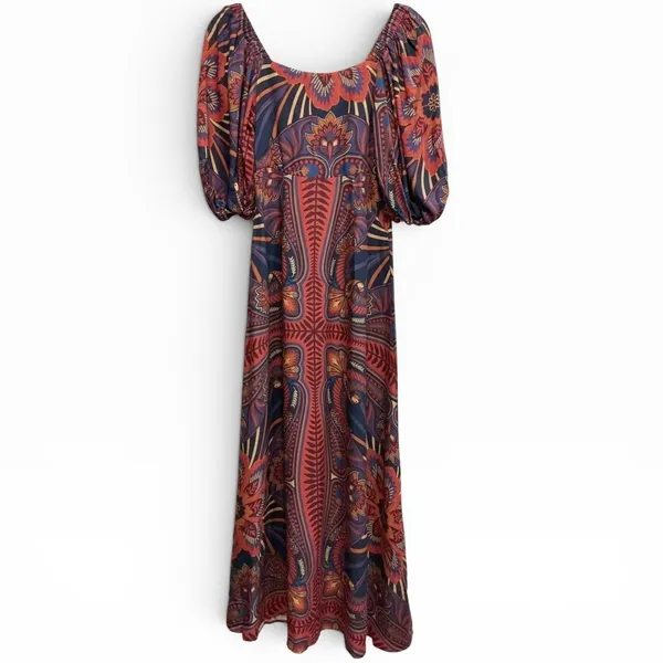 NWT Farm Rio‎ Macaw Arabesque Maxi Dress Puff Sleeve Boho Colorful Tropical XS - Image 5