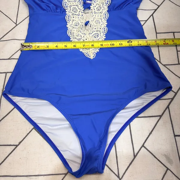 Cupshe One Piece Swimsuit Large‎ Blue Crochet Lace V-Neck Strappy Back Cutout - Image 4