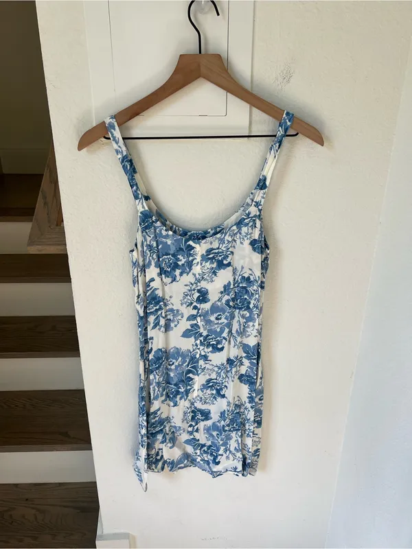 Reformation Floral Print Mini Dress in Blue and White - Image 2