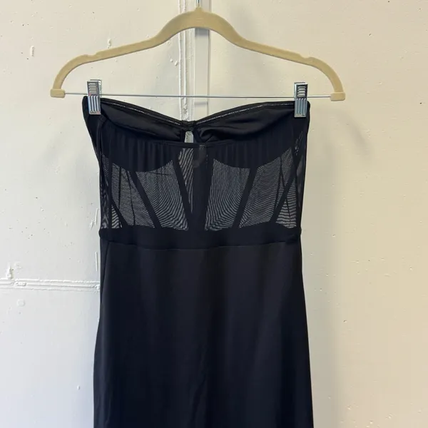 D&M Strapless Sheer Corset Mesh Panel‎ Maxi Dress with Bodysuit Lining Small Blk - Image 5