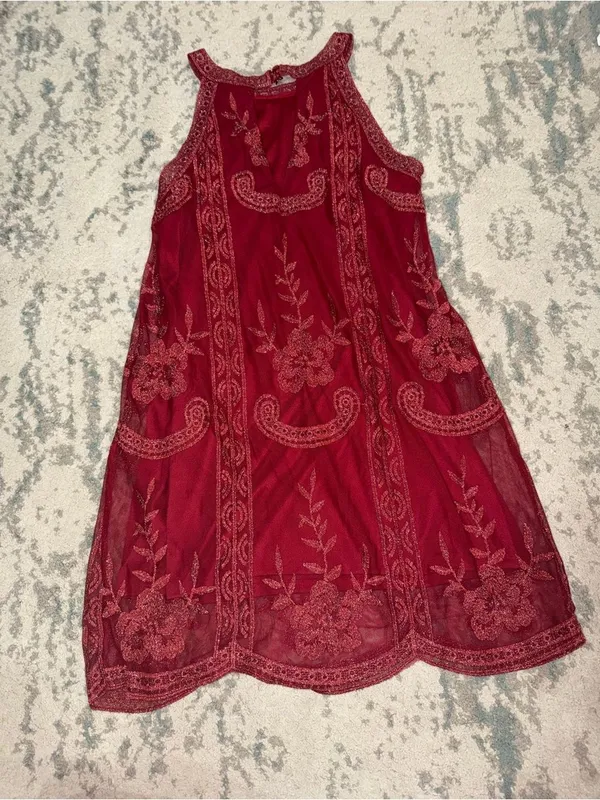 Altar’d State Burgundy Embroidered Lace Cocktail Dress Size Small - Image 2